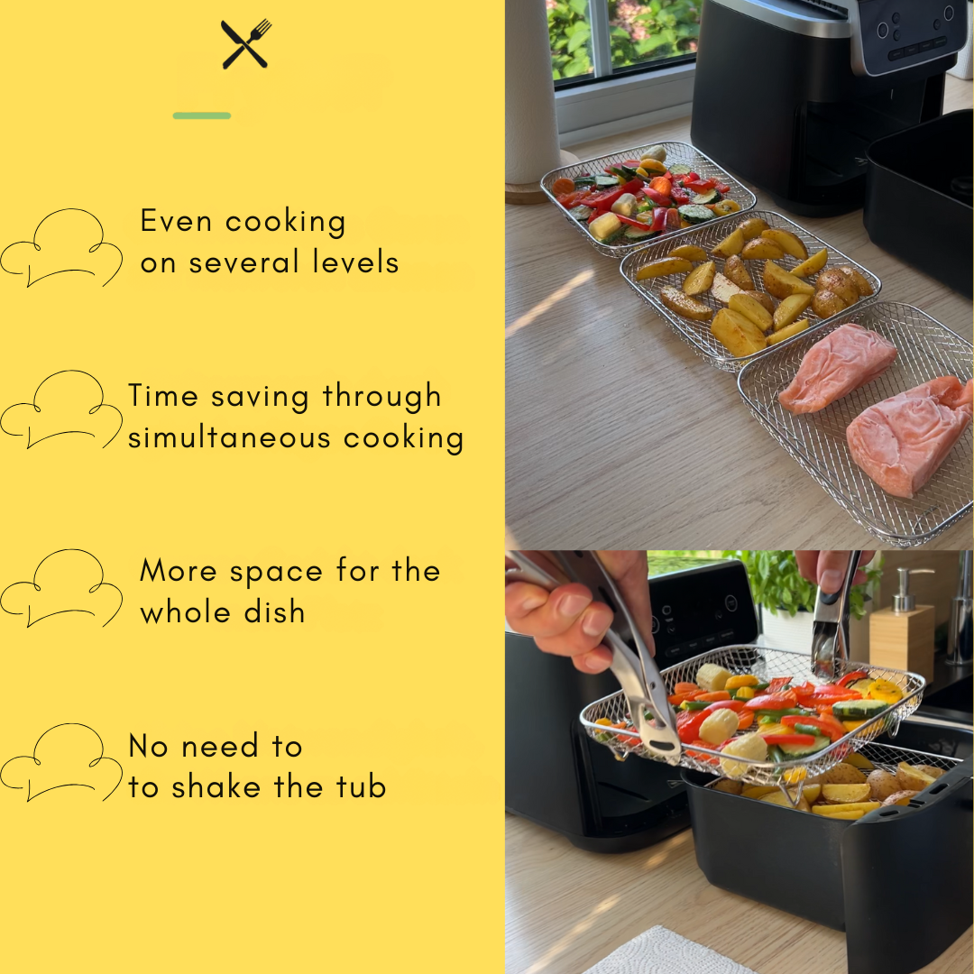 Rétegezhető kosarak egyenletes légkeveréses sütéshez (x3) 