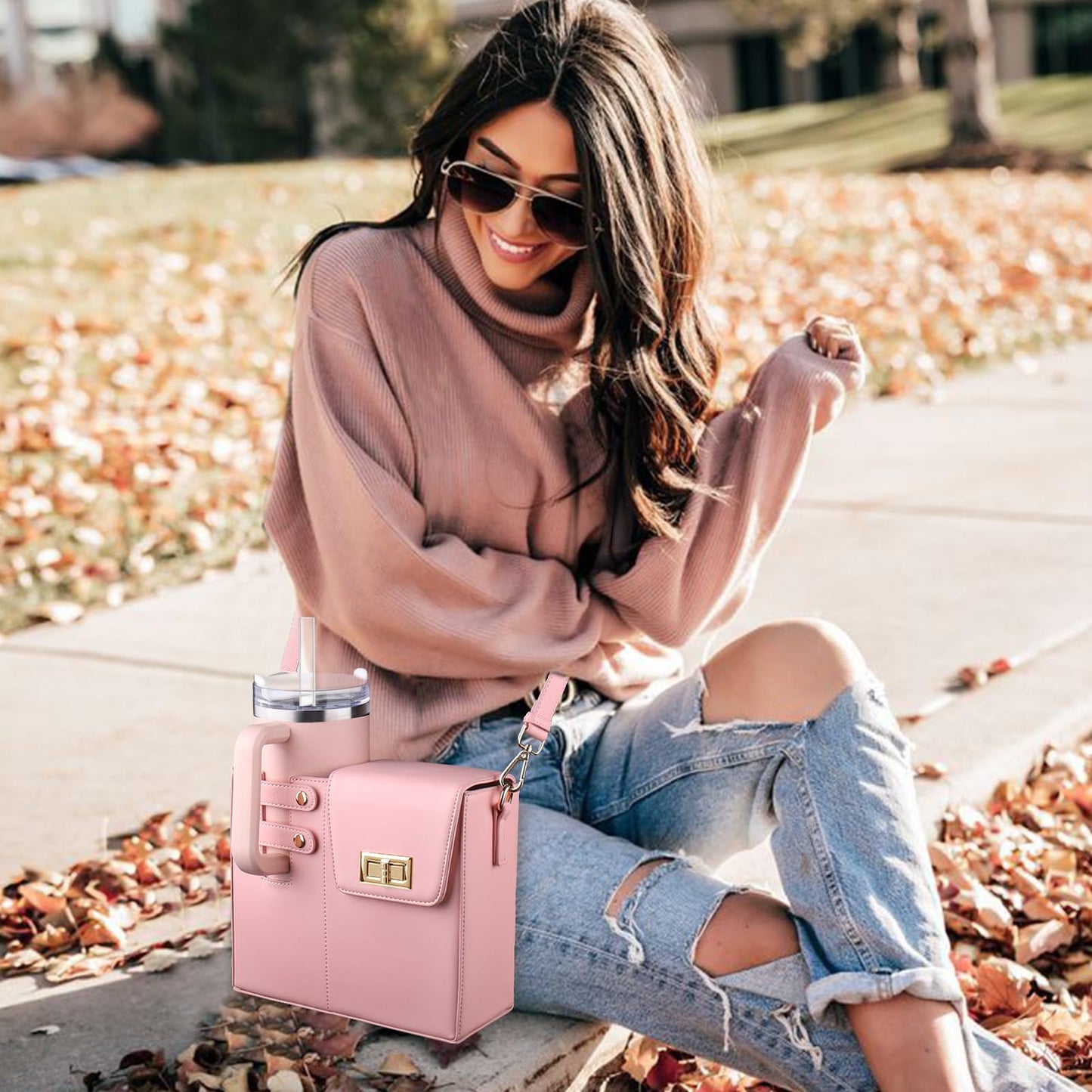 Bolso elegante con portavasos integrado para mujeres activas 