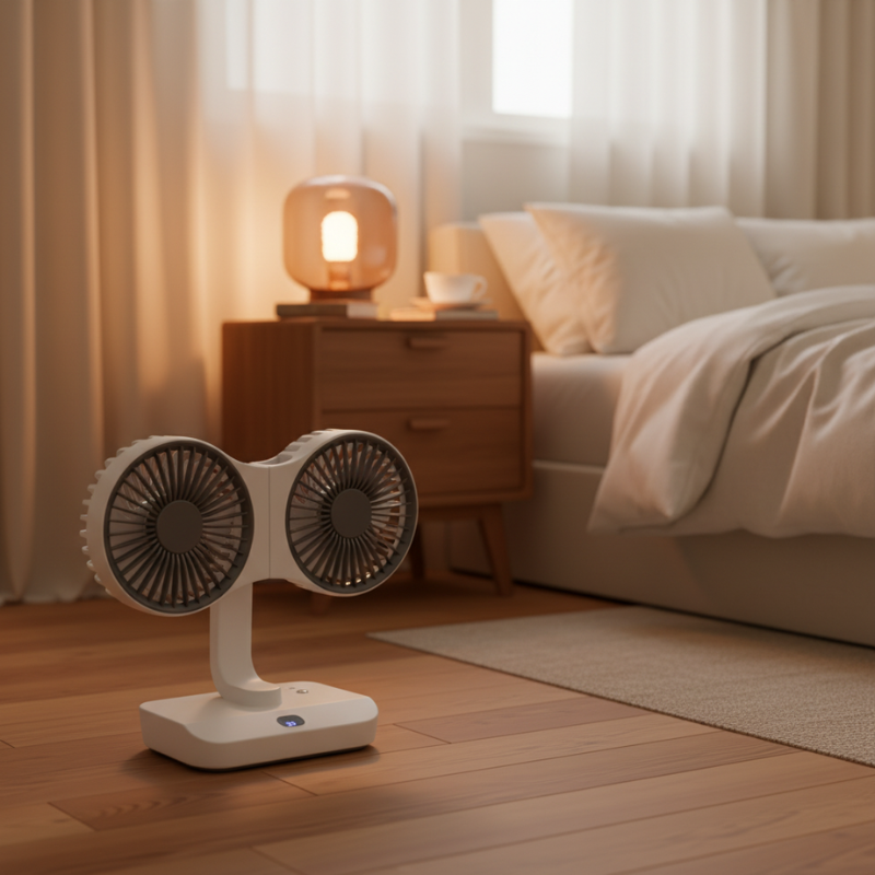 Ventilador de doble cabeza recargable y orientable 