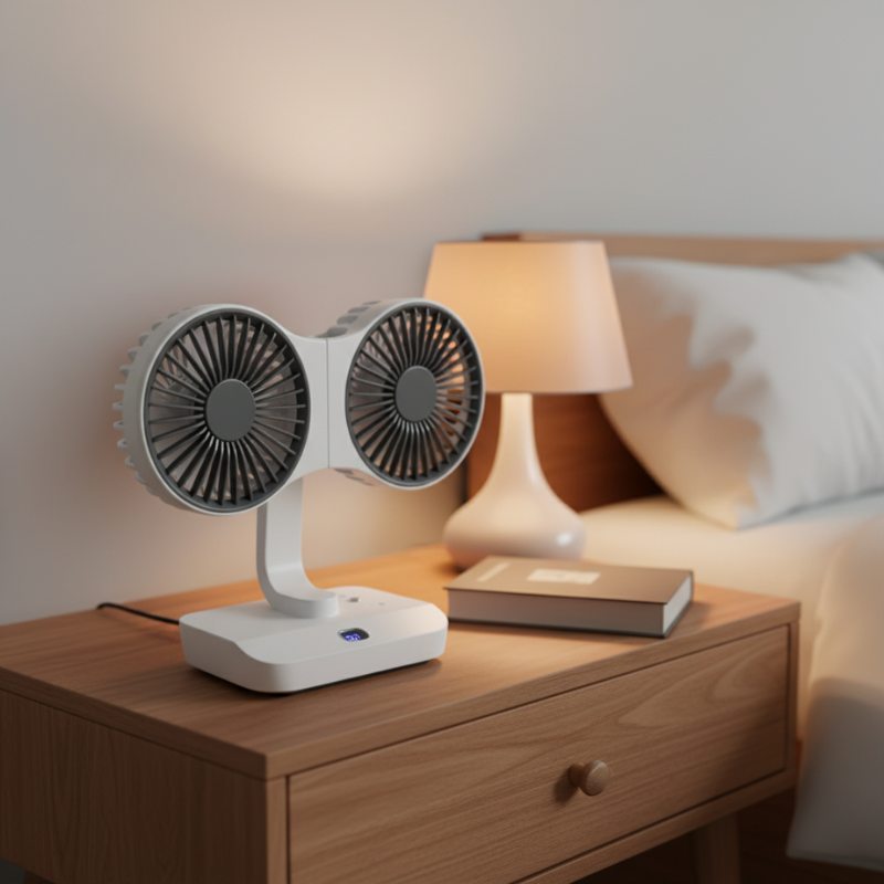 Ventilador de doble cabeza recargable y orientable 