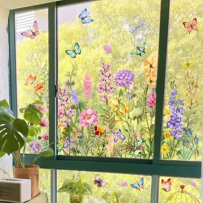 Pegatinas florales adhesivas para ventanas 